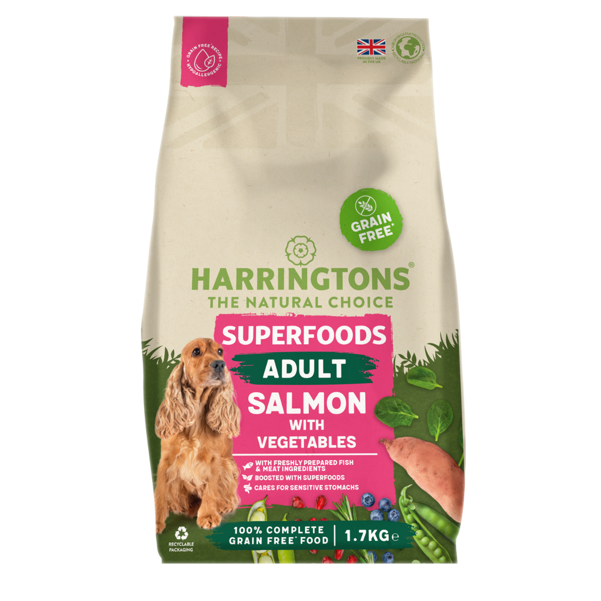 Harringtons Superfoods Grain-Free Dry Adult Dog Food Salmon & Vegetables 1.7kg