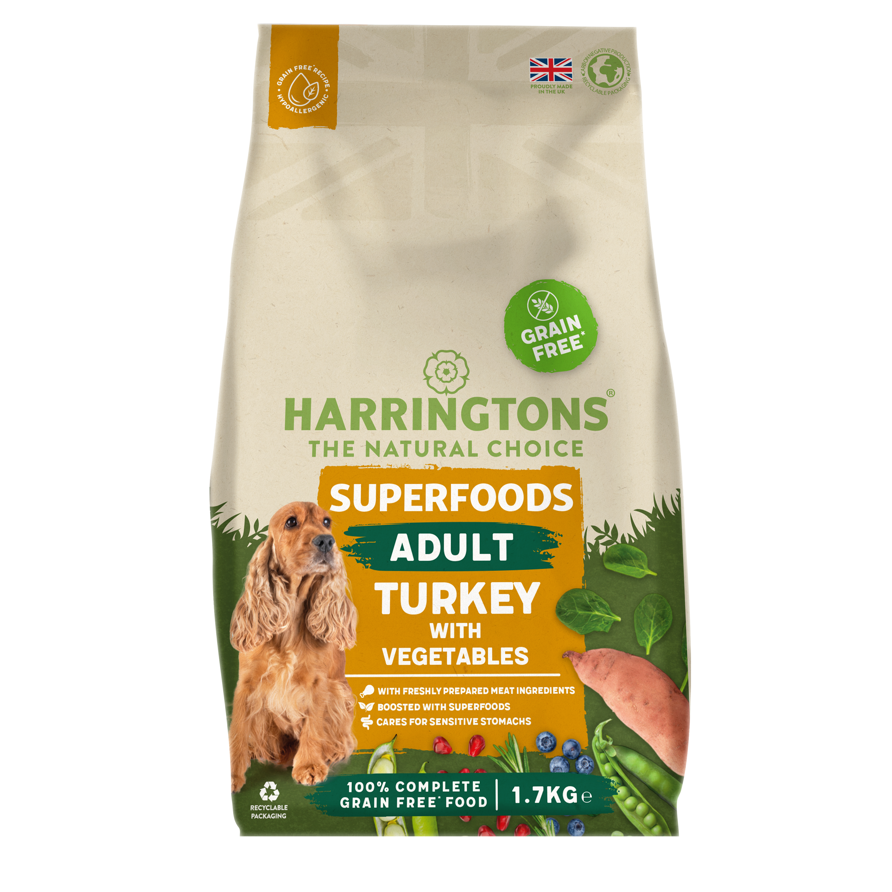 Harringtons Superfoods Grain-Free Dry Adult Dog Food Turkey & Vegetables 1.7kg