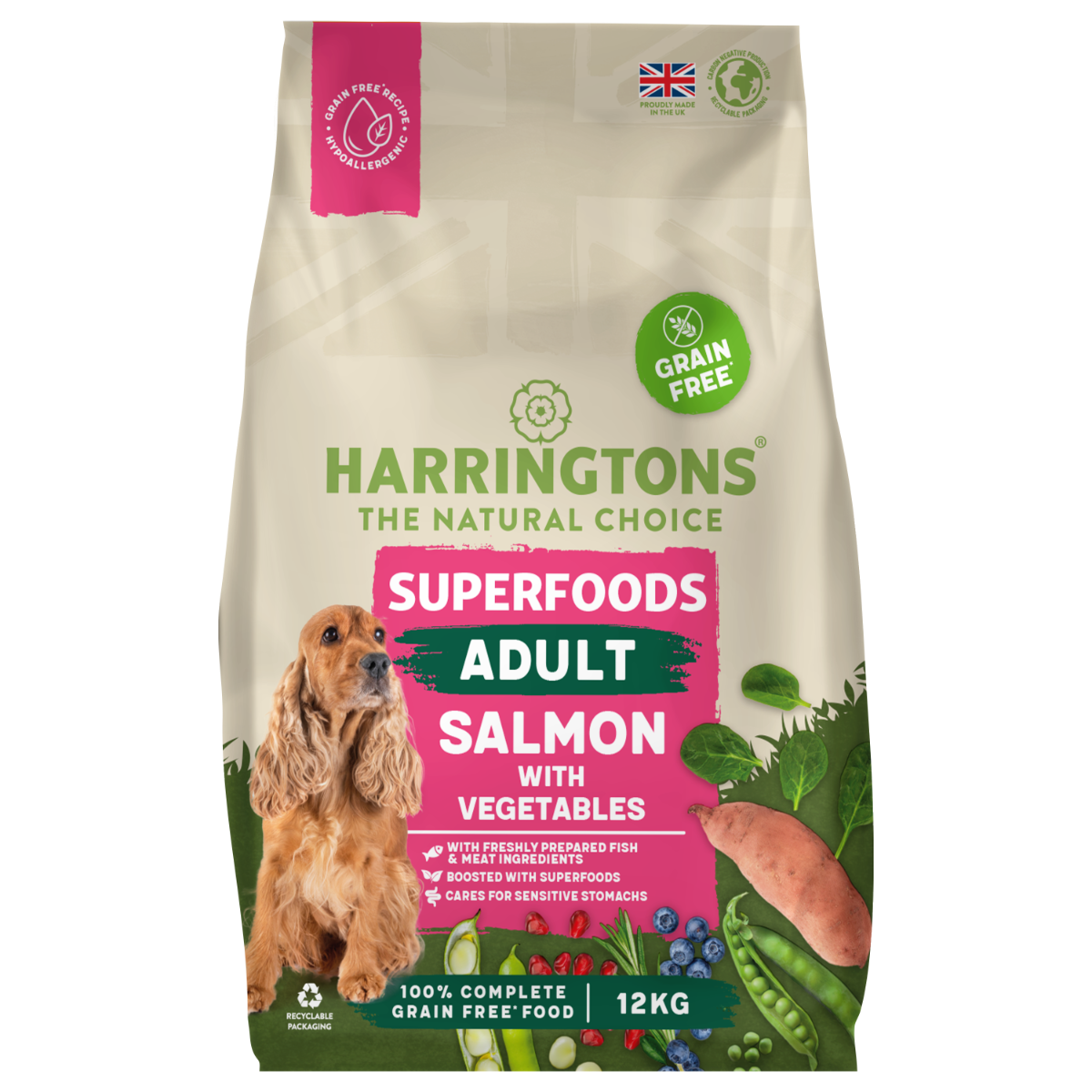 Harringtons Superfoods Grain-Free Dry Adult Dog Food Salmon & Vegetables 12kg