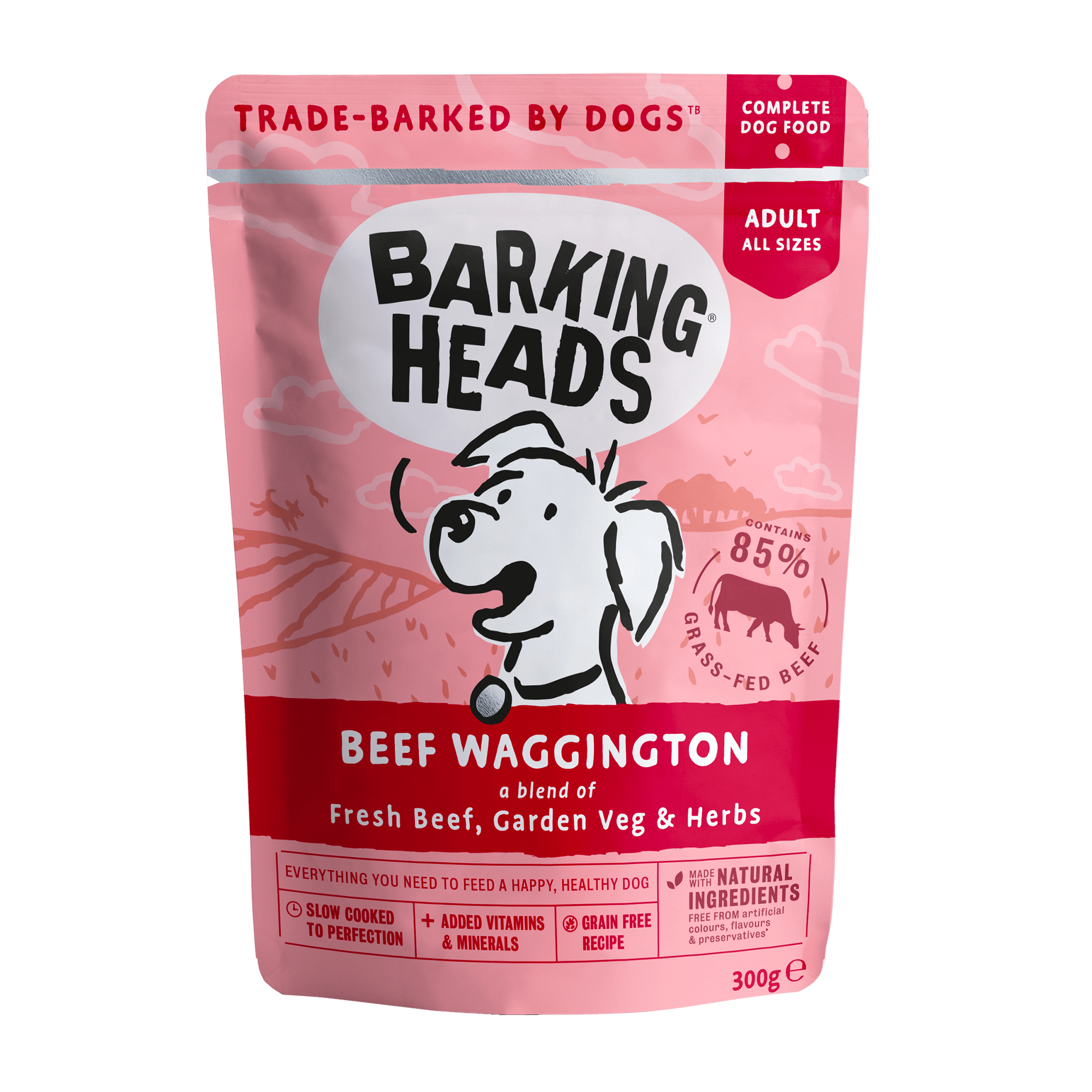 barking heads 300g pouch beef waggington