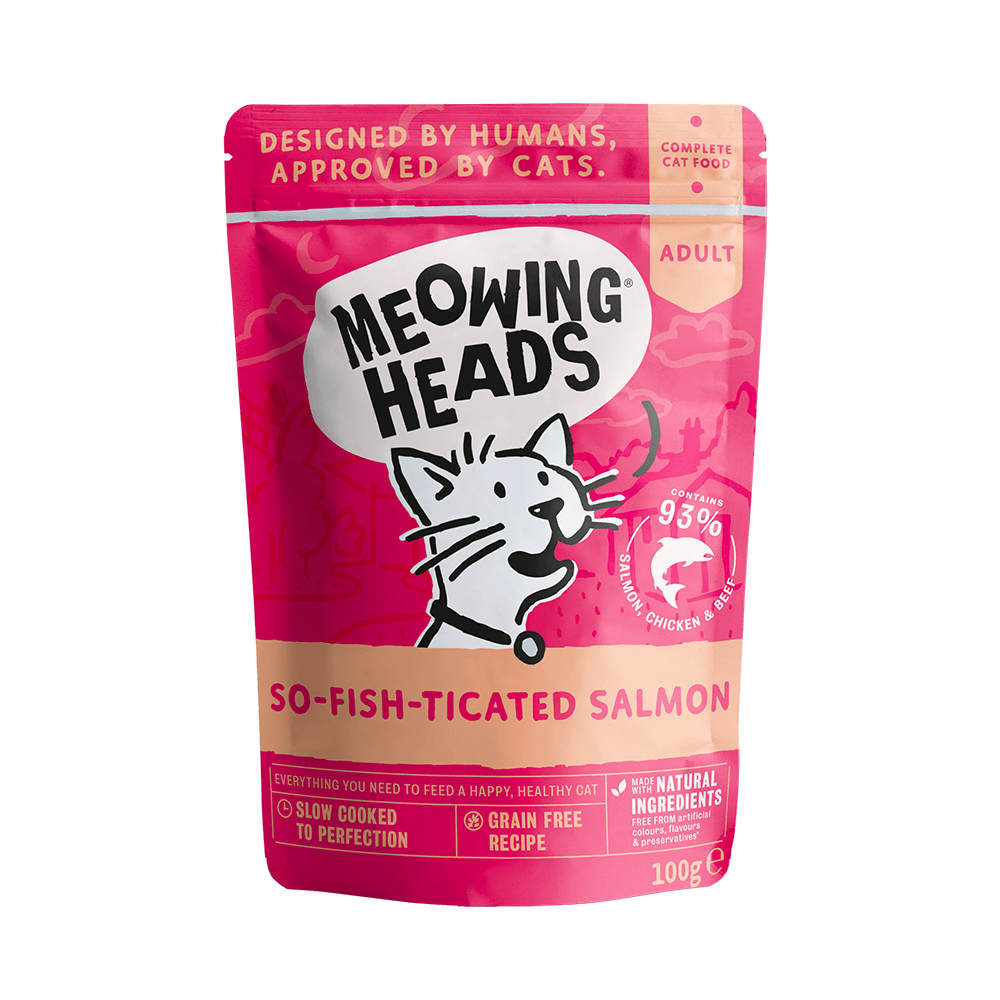 meowing heads So-fish-ticated Salmon pouch front of pack