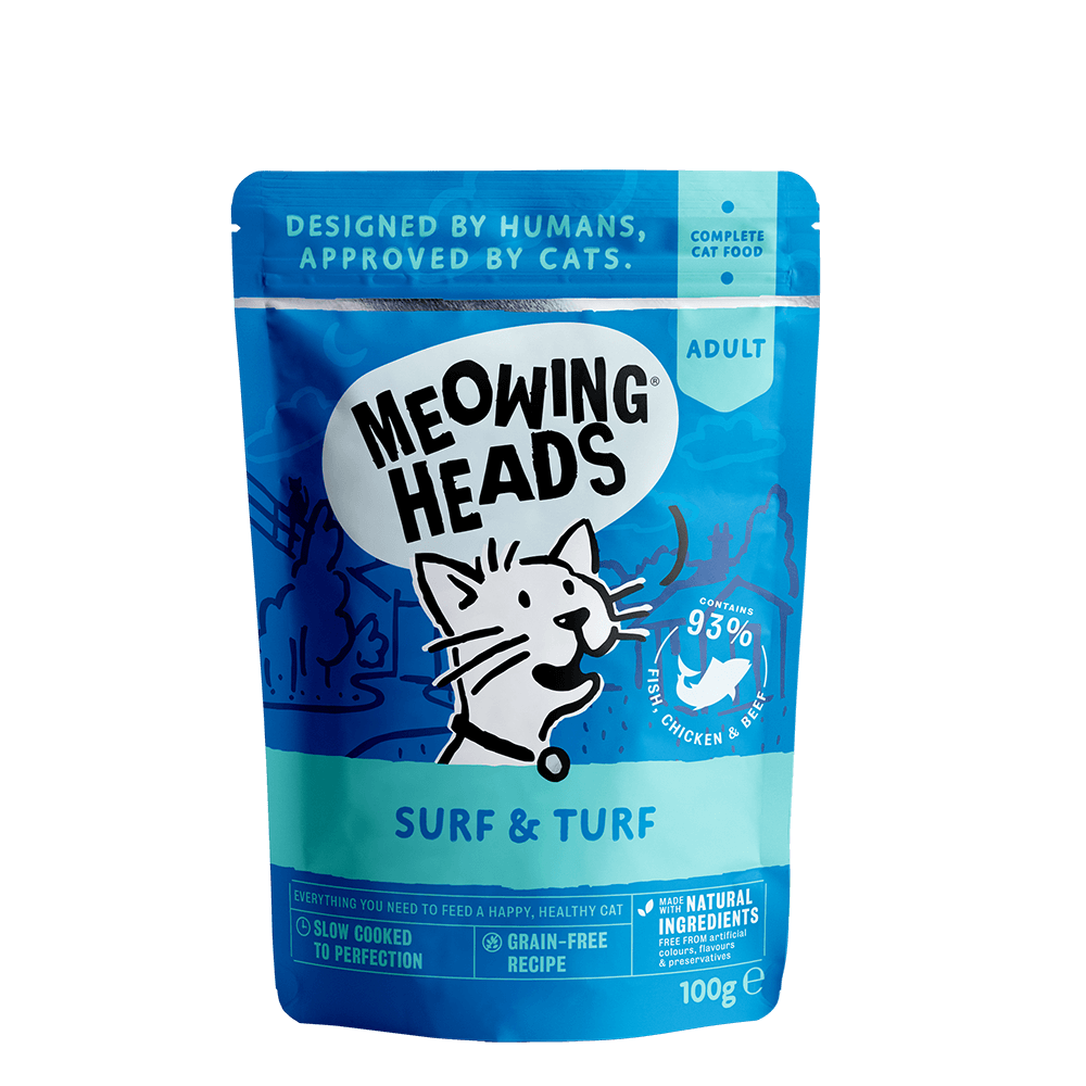 meowing heads surf and turf pouch front of pack