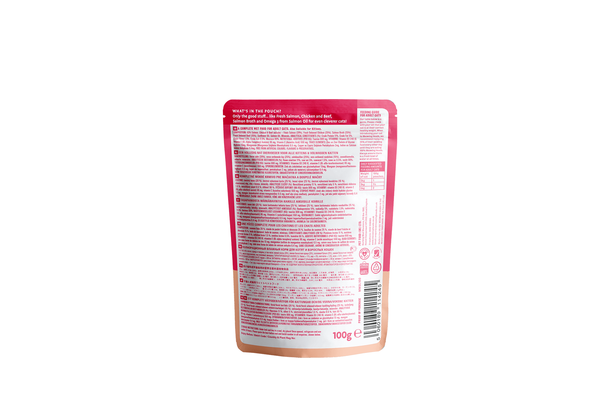 meowing heads So-fish-ticated Salmon pouch back of pack